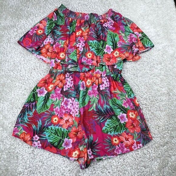 Show Me Your Mumu Rosarita Off The Shoulder Romper Pink Tropical - Picture 4 of 12